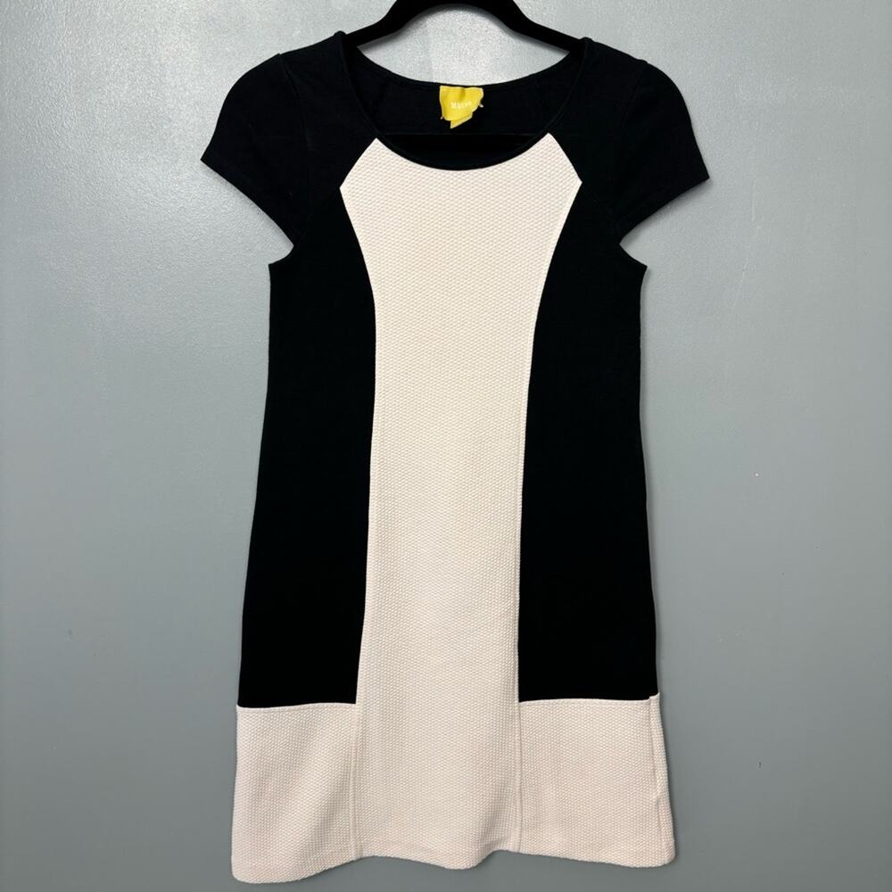 Anthropologie Maeve Colorblock Cap Sleeve Shift Dress Black White Size XS